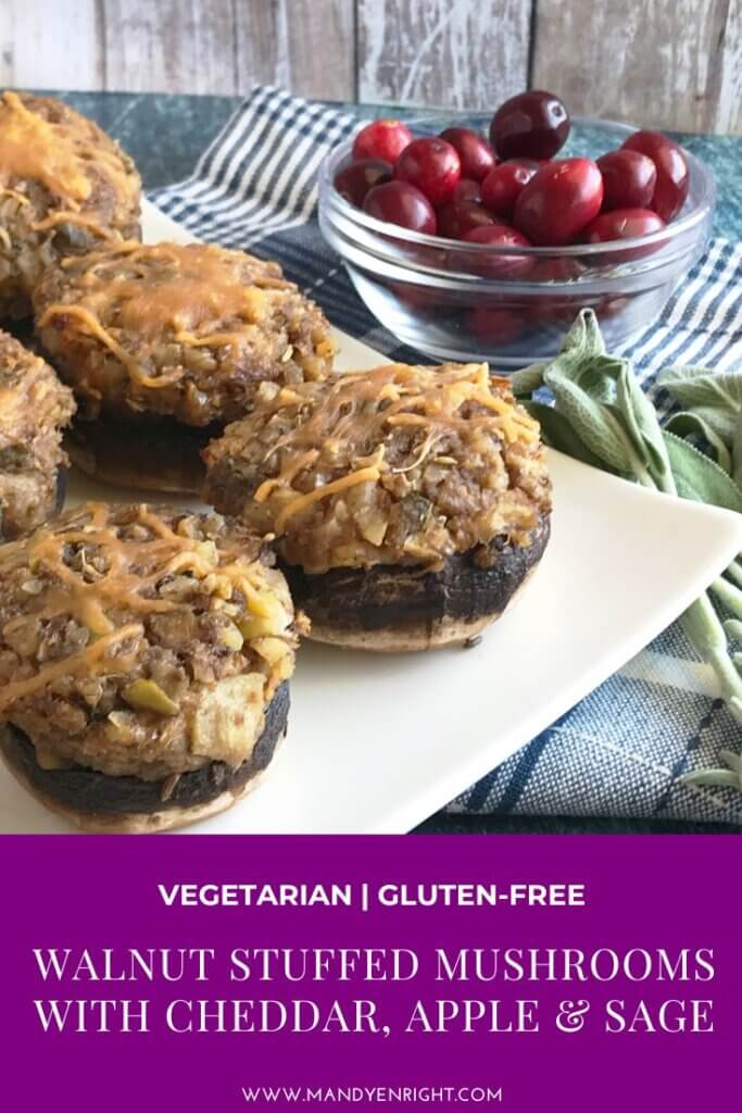 Walnut Stuffed Mushrooms with Cheddar, Apple & Sage | Mandy Enright MS RDN RYT