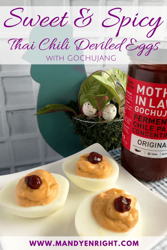 Spicy Deviled Egg Recipes | Easter Hardboiled Egg Leftovers | FOOD + MOVEMENT | Mandy Enright MS RDN RYT | Sweet & Spicy Thai Chili Deviled Eggs with Gochujang