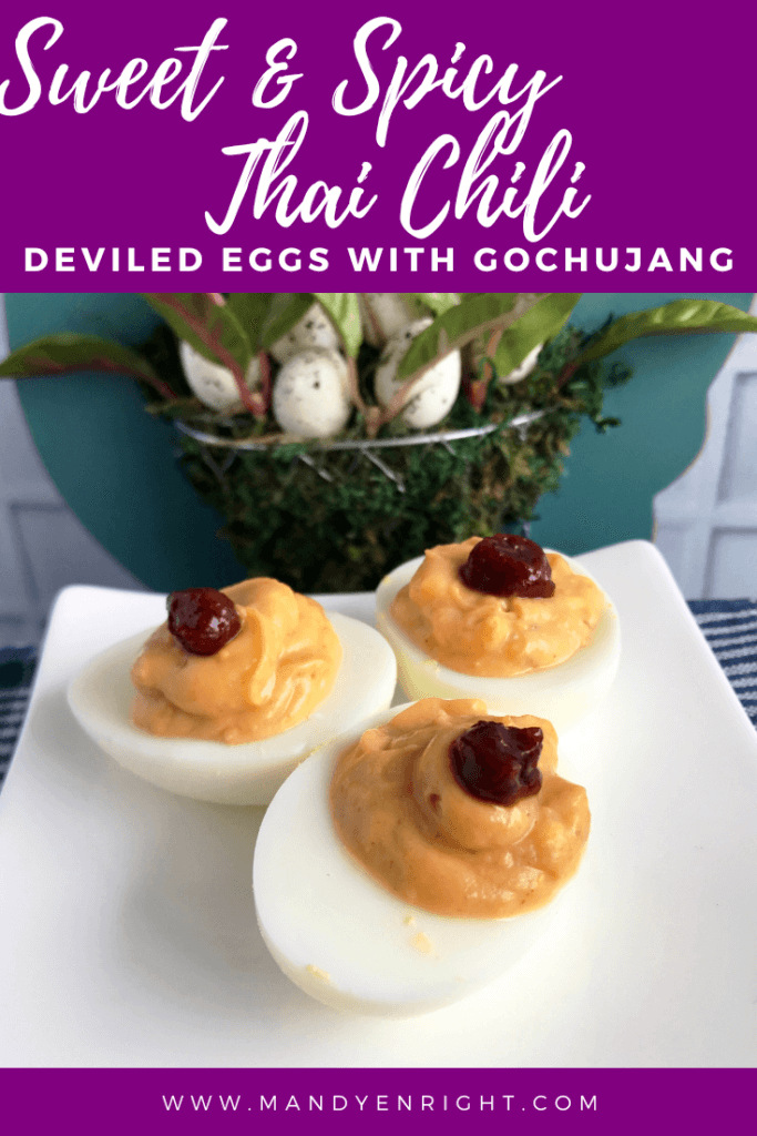 Spicy Deviled Egg Recipes | Easter Hardboiled Egg Leftovers | FOOD + MOVEMENT | Mandy Enright MS RDN RYT | Sweet & Spicy Thai Chili Deviled Eggs with Gochujang