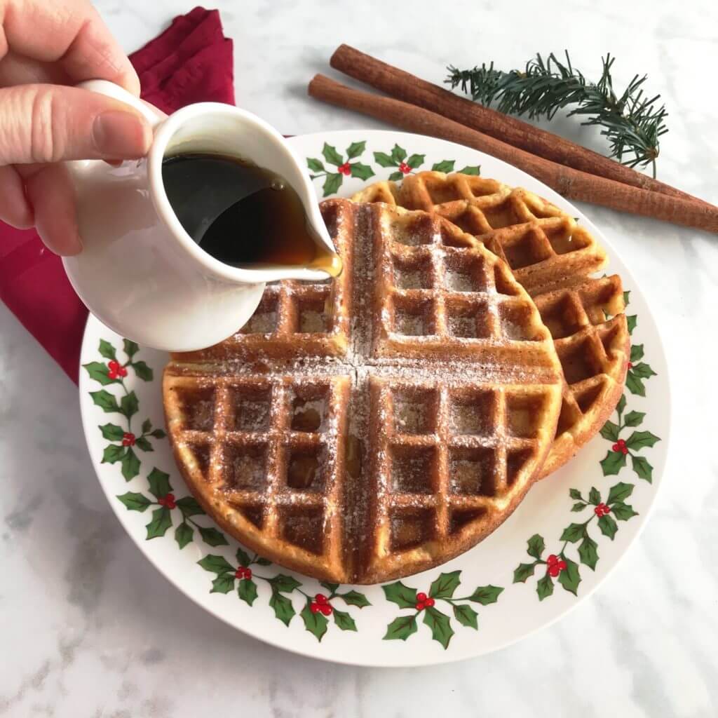 Eggnog Waffles with Maple Bourbon Syrup | Nutrition Nuptials | Mandy Enright MS RDN RYT