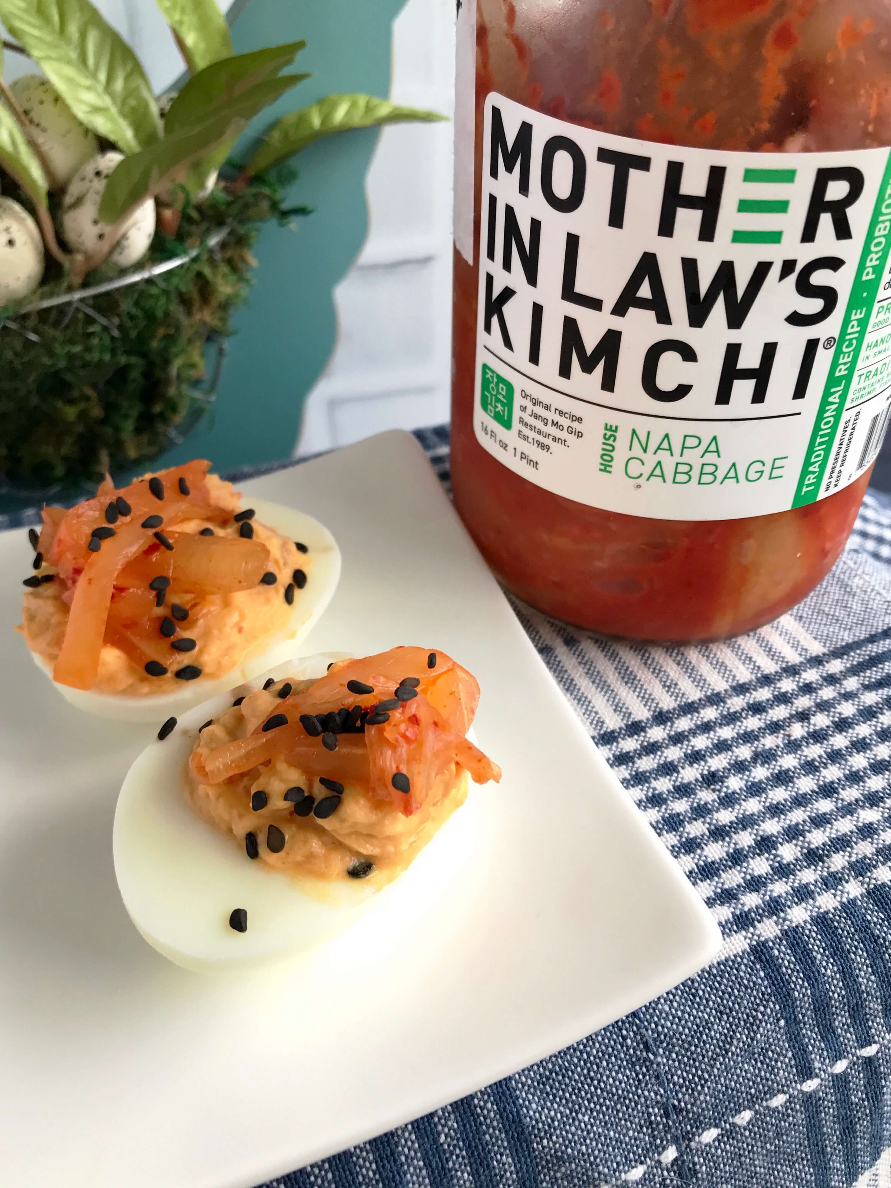 Spicy Kimchi Deviled Eggs | Spicy Deviled Eggs Recipe | Easter Hardboiled Egg Leftovers | Nutrition Nuptials | Mandy Enright MS RDN RYT
