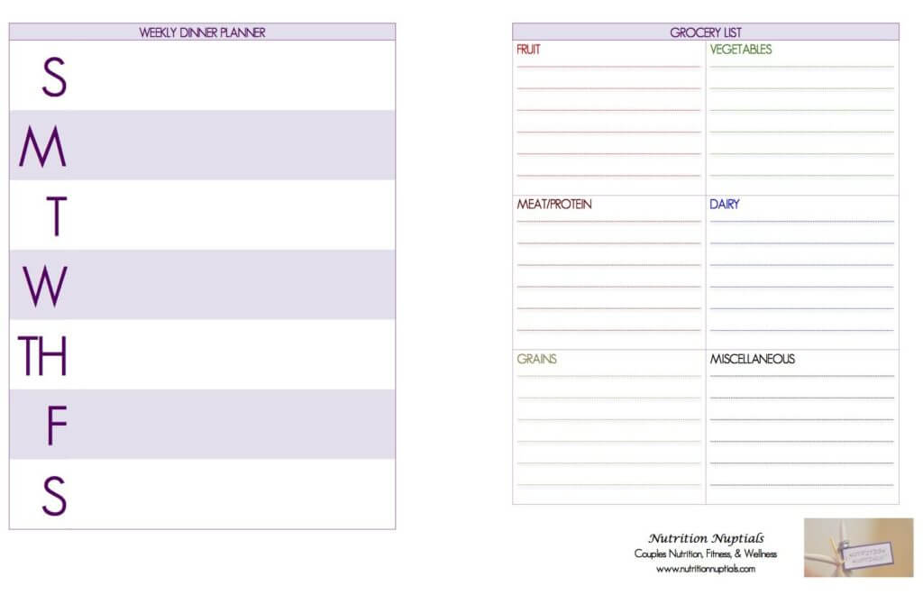 Nutrition Nuptials Grocery List & Menu Planner meal prep pro